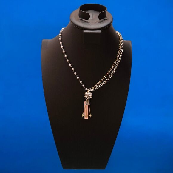 NEW Rare Betsey Johnson Long Layered Necklace with Extender Pink Skis Ski Poles - Picture 5 of 11